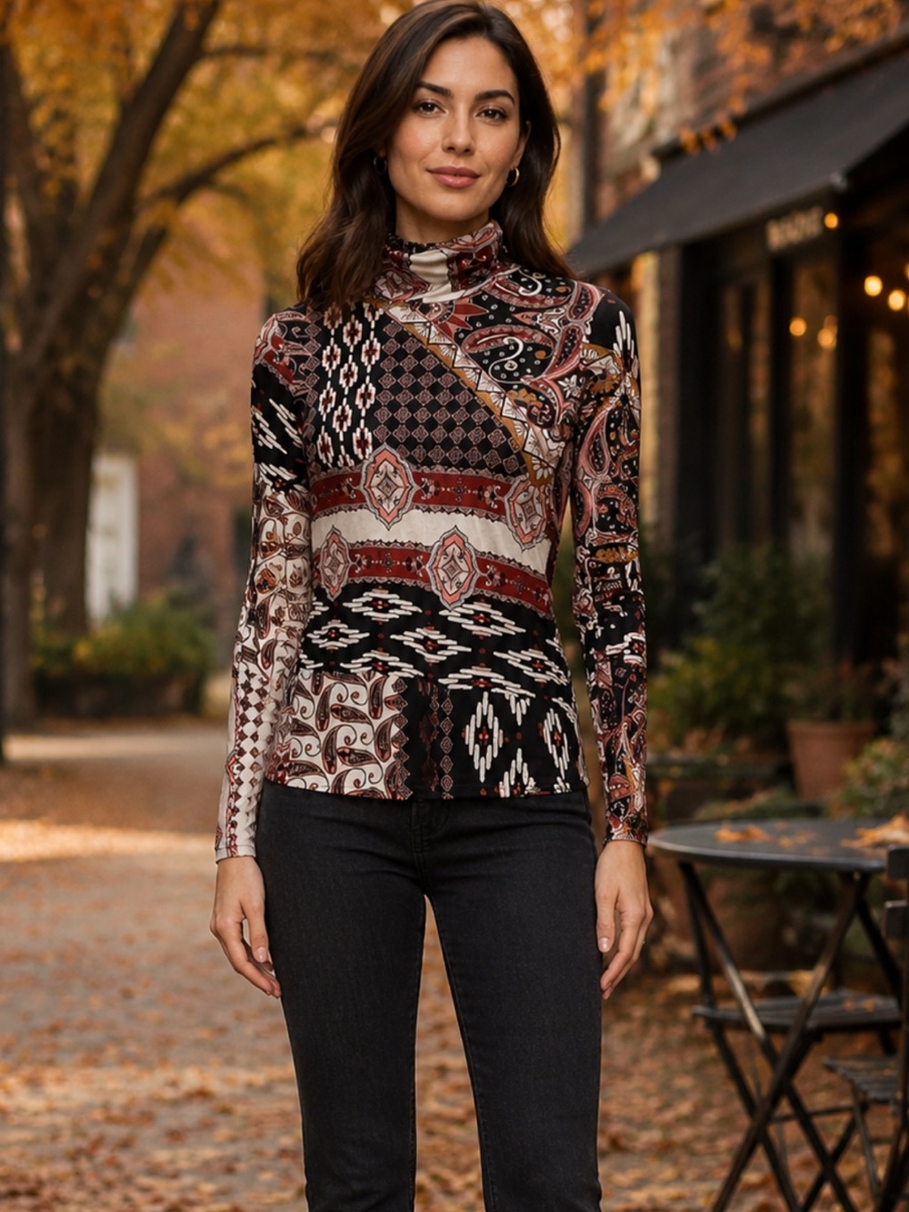 CARA CARA piper paisley  turtleneck top size XS